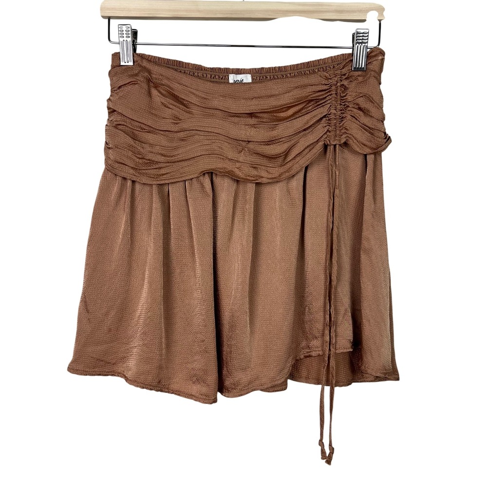 Aerie Smocked Ruched Drawstring Mini Skirt Copper Pebble Viscose Size Medium NWT